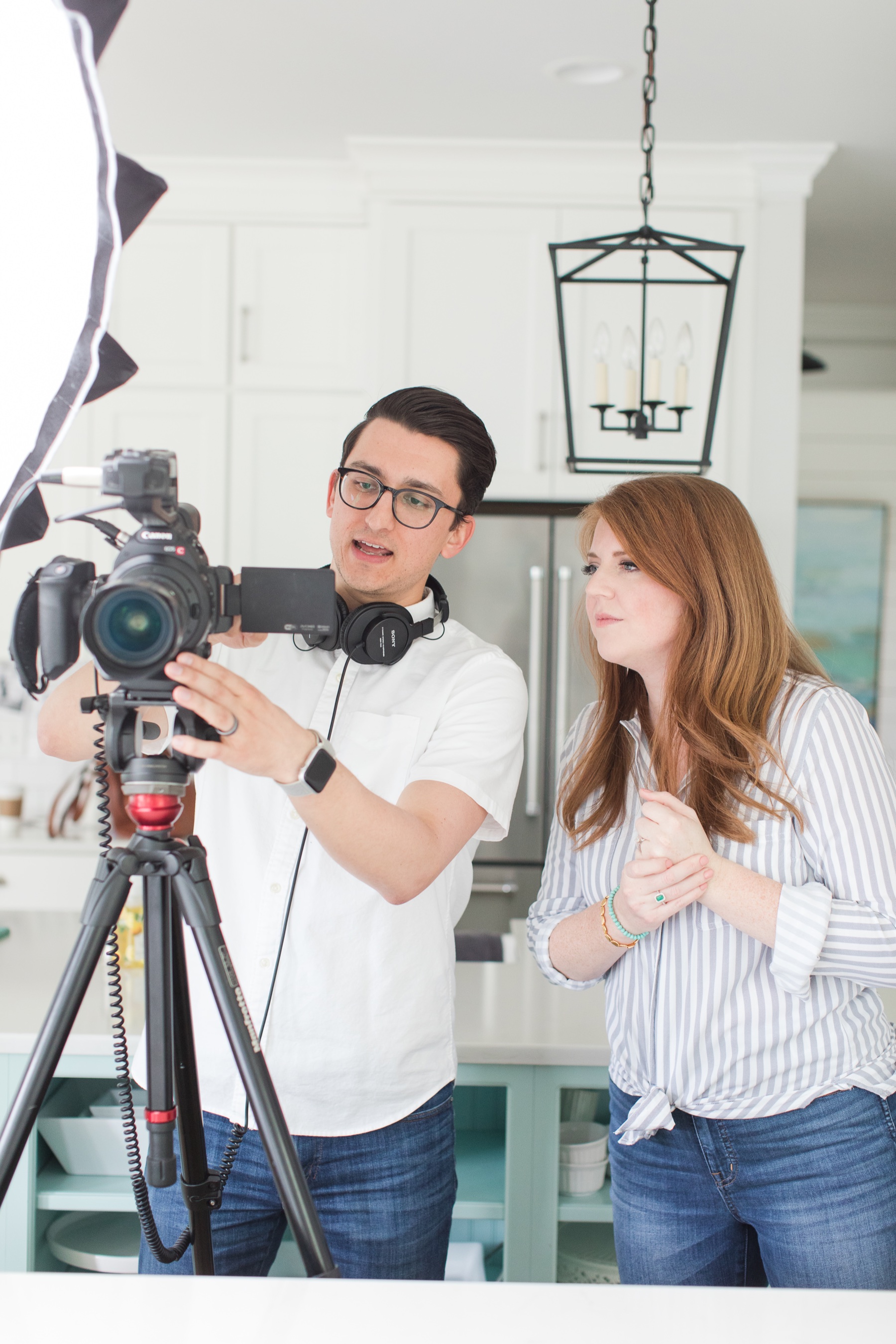 Tyler and Katelyn James reviewing the camera setup together